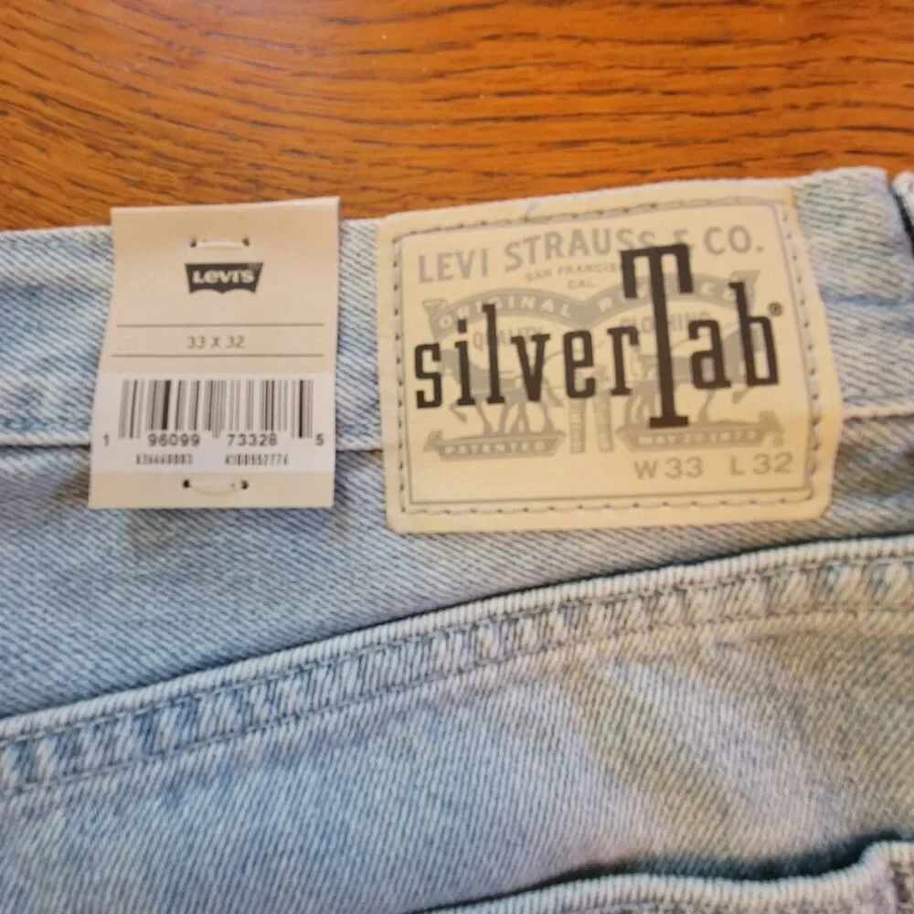 Levi's SilverTab Straight Light Blue Denim Distressed Relaxed Fit Jeans